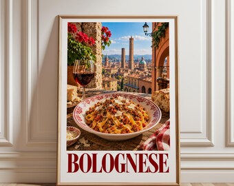 Bolognese Pasta Poster, Italian Food Wall Art, Pasta Kitchen Decor, Italy Food Print, Mediterranean Wall Art, Restaurant Decor