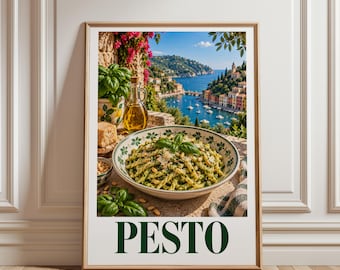 Pesto Pasta Poster, Italian Food Wall Art, Mediterranean Kitchen Decor, Pasta Print, Italian Cuisine Poster, Food Lover Gift