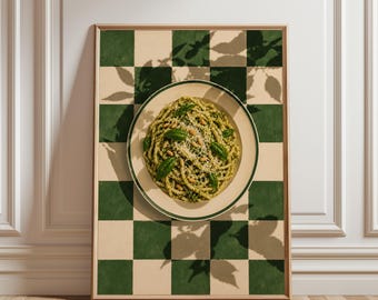 Pesto Pasta Poster, Italian Food Wall Art, Vintage Kitchen Print, Pasta Lover Gift, Retro Food Poster, Restaurant Decor