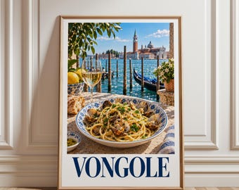 Clam Pasta Poster, Italian Food Wall Art, Coastal Kitchen Decor, Seafood Pasta Print, Mediterranean Food Art, Restaurant Decor