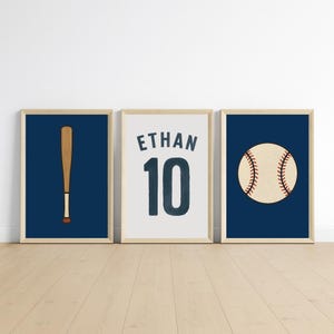 Set of 3 Baseball Prints, Personalized Baseball Poster, Custom Baseball Wall Art, Baseball Gift for Boys, Baseball Bedroom Decor