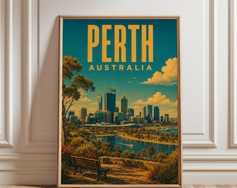 Perth Poster, Australia Wall Art, Perth Skyline Print, Australia Travel Poster, Perth Artwork