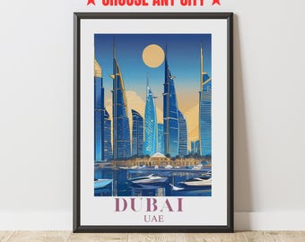 Póster de viaje personalizado, lámina de ciudad personalizada, arte de pared de estilo vintage, póster de ubicación personalizado, arte de horizonte urbano, decoración de regalo de viaje