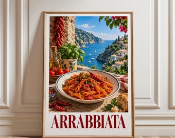 Arrabbiata Pasta Poster, Italian Food Wall Art, Mediterranean Kitchen Decor, Pasta Print, Italian Cuisine Art, Food Lover Gift