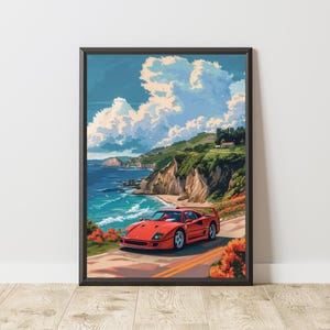 Ferrari F40 Poster, Vintage Ferrari Print, Vintage Ferrari Wall Art, Ferrari Poster, Vintage Car Poster, Vintage Ferrari Poster