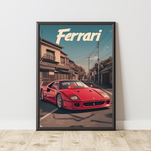 Ferrari F40 Poster, Vintage Ferrari Print, Vintage Ferrari Wall Art, Ferrari Poster, Vintage Car Poster, Vintage Ferrari Poster