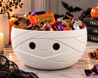 3D Printed White Mummy Candy Bowl, Halloween Trick or Treat Decor