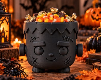 Halloween Candy Bowl, Black Monster Trick or Treat Decor, 3D Printed