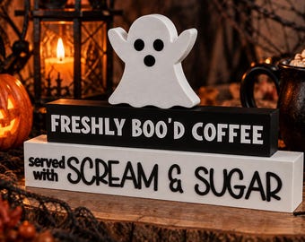 Halloween Coffee Bar Sign,  Ghost Coffee Decor, Spooky Kitchen Counter Decoration