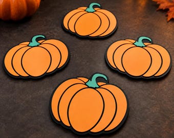 Pumpkin Coasters Set of 4, Orange Halloween Drink Coasters, Fall Autumn Table Decor
