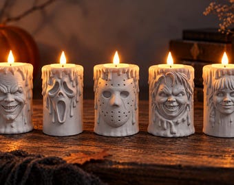 Halloween Horror Tea Light Holder, 3D Printed LED Candle Decor, Clown Ghost Mask Doll