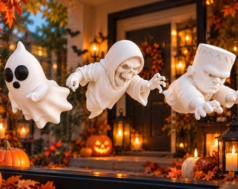 Halloween Window and Wall Decor,  Ghost Skeleton Frankenstein Figures, Single or Set of 3
