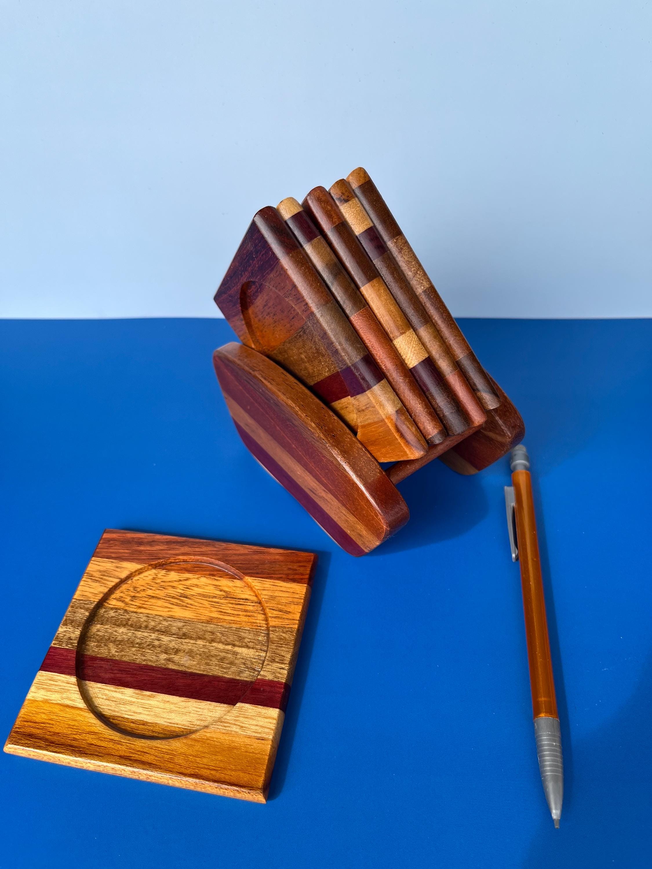 Frame Multiple Coasters Multi-wood Coasters With Holder: Oak, Maple, Cherry, Walnut, Purple ...