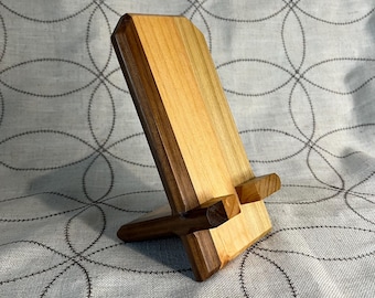 Handcrafted Multi-wood Phone Holder for a Clutter-Free Desk, Wooden Phone Stand