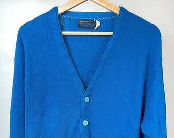 Vintage 90’s 80's Vibrant Blue Cardigan | Retro College Cardigan | Jockey | Medium Unisex