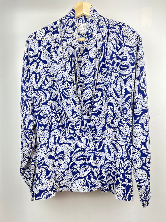 Vintage 80’s 70's Patterned Blue Silk Blouse | Ret