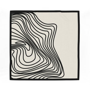 Silk Scarf Abstract Line Drawing | Topographic Map Print Mountain Drawing Abstract Modern Minimalist Silk Square Scarf Contemporary Black