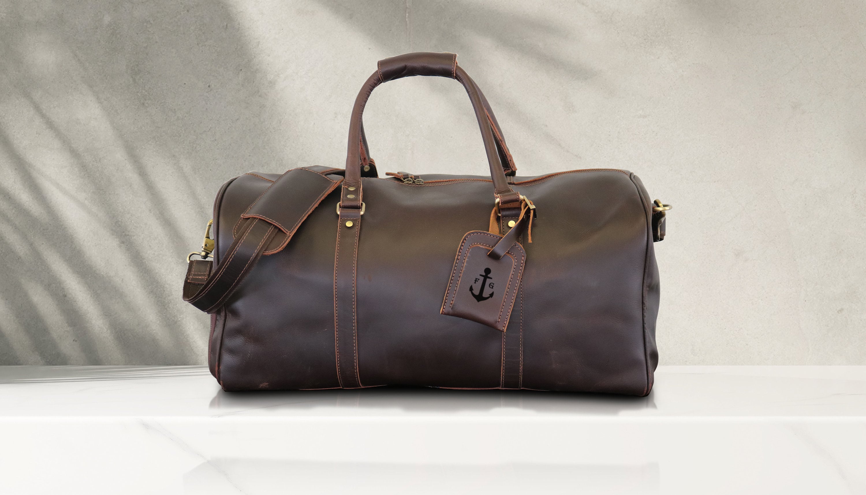 Full Grain Leather Duffle Bag Custom Name Engraved Travel Luggage