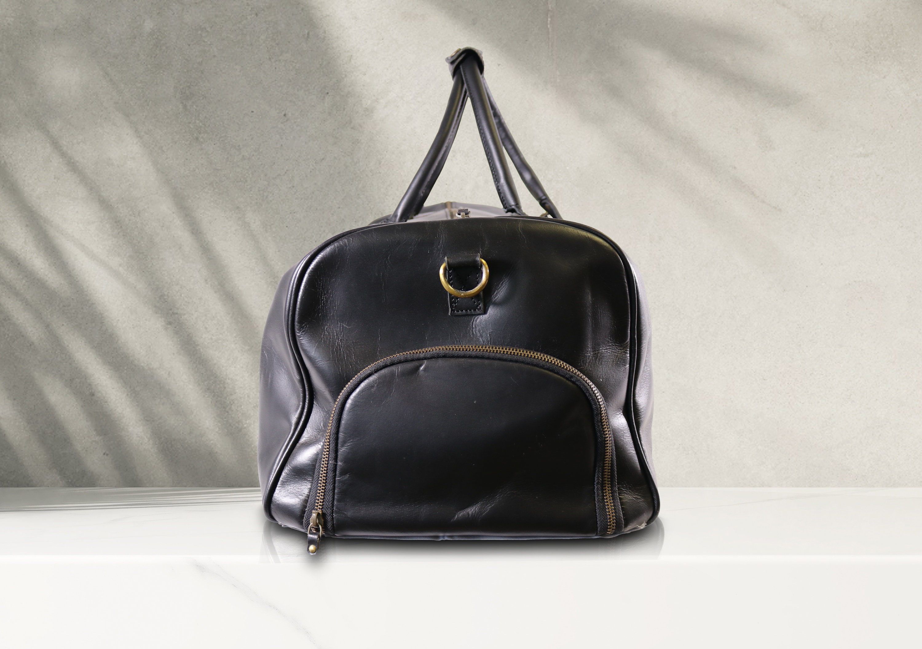 Full Grain Leather Duffle Bag Custom Name Engraved Travel Luggage