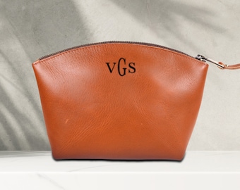 Personalized Leather Makeup Bag, Bridesmaid Gift