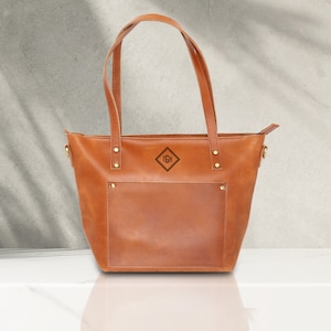 Mothers Day Gifts Perfect Leather Tote Crossbody Bag with Optional Zipper Crossbody Strap | Full Grain Leather Tote Bag Anniversary Gift