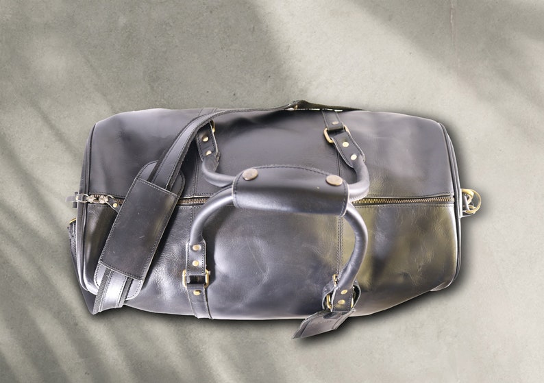 Full Grain Leather Duffle Bag Custom Name Engraved Travel Luggage