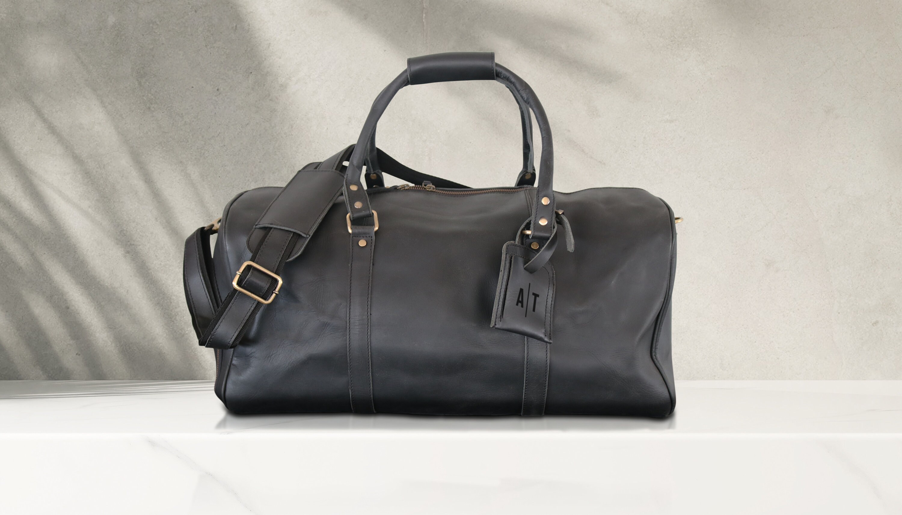 Full Grain Leather Duffle Bag Custom Name Engraved Travel Luggage