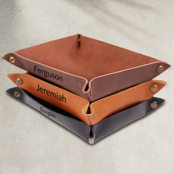 Personalized Leather Valet Tray - Custom Engraved Catchall - Premium Full Grain  leather Gift - Corporate Gift - Company Gift - Made in USA