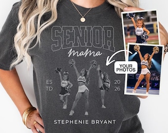 Custom Senior Cheer Mom T-shirt, Personalized Photo Senior Night Tee, Cheerleader Mama Graduation 2026 Shirts, Trendy Gift for Cheer Mom