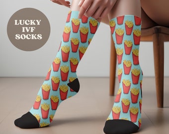 Funny Egg Retrieval Socks, Infertility Journey, Unique Lucky Transfer Day Socks, Trendy Y2K French Fries Lover Gift, IVF Mama Gift for Wife