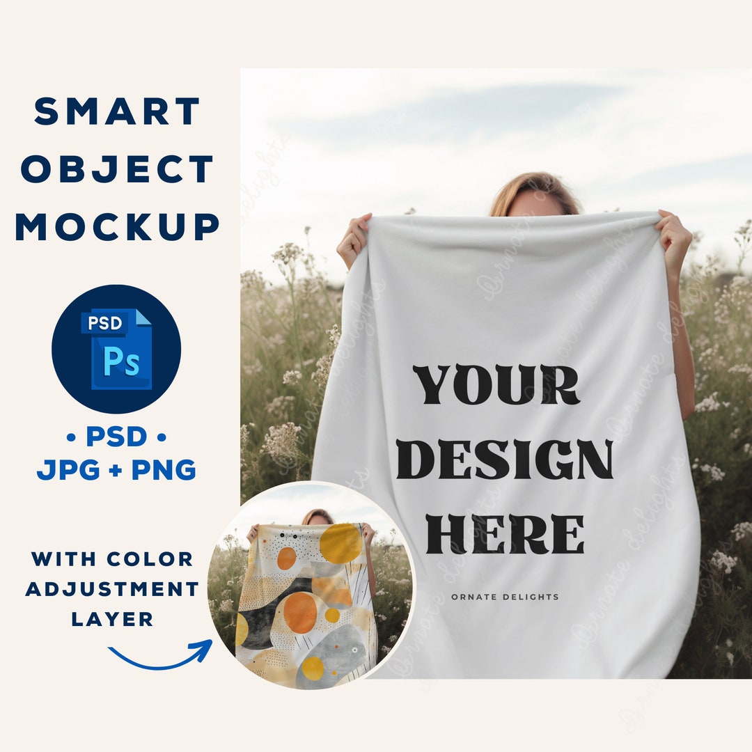 Woman Holding Blanket Mockup, Minky Velveteen Plush Throw PSD