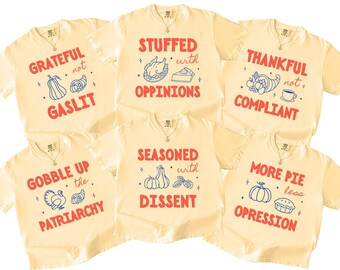 Funny Thanksgiving Couples Shirt, Trendy Political Family Matching Group Tee, Husband Wife T-shirt, Liberal Friendsgiving, Comfort Colors®