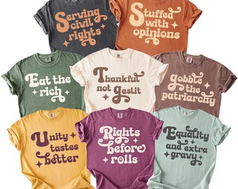 Funny Thanksgiving Couples Shirt, Trendy Political Family Matching Group Tee, Husband Wife T-shirt, Liberal Friendsgiving, Comfort Colors®