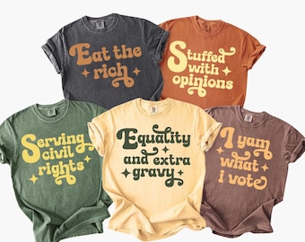 Funny Thanksgiving Couples Shirt, Trendy Political Family Matching Group Tee, Husband Wife T-shirt, Liberal Friendsgiving, Comfort Colors®