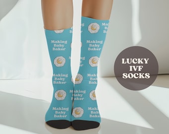 Personalized Name IVF Socks, Custom Lucky Transfer Day Sock, IUI Motivation, Making Baby, Retro Surrogate Gift, Infertility TTC Wife Present