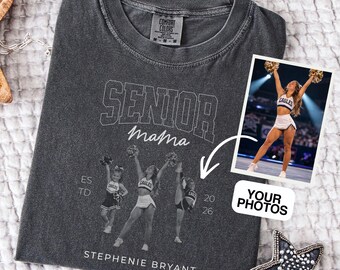 Custom Senior Cheer Mom T-shirt, Personalized Photo Senior Night Tee, Cheerleader Mama Graduation 2026 Shirts, Trendy Gift for Cheer Mom