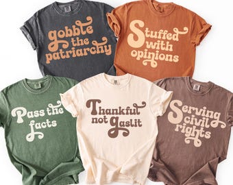 Funny Thanksgiving Couples Shirt, Trendy Political Family Matching Group Tee, Husband Wife T-shirt, Liberal Friendsgiving, Comfort Colors®