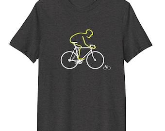 Men's Organic Cotton Cycling Graphic T-Shirt in Green, Eco-Friendly Cyclist Tour de France inspired Graphic Shirt, Bike Lovers Vegan Top