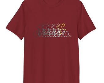Yellow Jersey Peloton Organic Cotton T-Shirt | Tour de France Inspired Peloton graphic Tee | Vegan Sustainable Cotton Tshirt with Bike theme