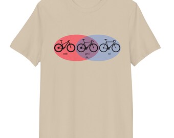 Gravel Bike Venn Diagram T-Shirt | Road & Mountain Cycling Design | Organic Cotton Eco-Friendly Cyclist Gift