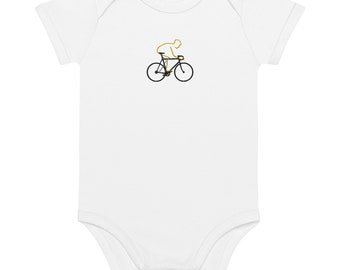 Organic Cotton Baby Bodysuit with Bicycle Embroidery - Tour de France inspired