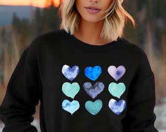 Blue Valentines Hearts Sweatshirt, Blue Paint Splatter Hearts Shirt, Unisex Sweatshirt, Ride the River Sweatshirt, Valentines Day Sweatshirt