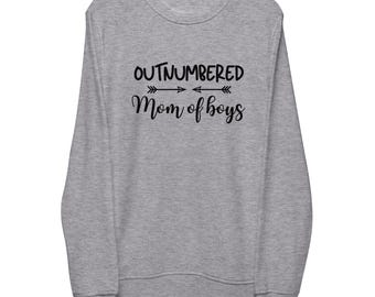 Mom of Boys is Outnumbered Hoodie, Mom Life Pullover, Christmas Gift Sweatshirt, Boy Mom Hooded Jumper, Parenting Apparel, Unisex organic