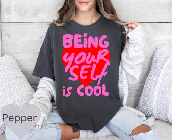 Be Yourself Inspirational Tee, Pink Letters, Red Heart, Uplift Tshirt, Positive, Encouraging Shirt, Unisex garment-dyed heavyweight t-shirt