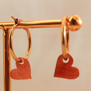 Handmade brown hearts hoop earrings hoop stainless steel