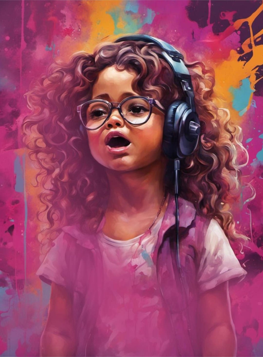 Portrait of a Girl Singing Digital Art for Download Art for Etsy