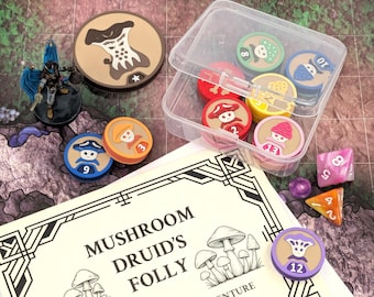 Magnetic Myconid Mushroom Token Set for Fantasy Tabletop Games like D&D or Pathfinder with Storage Box and free One-Shot