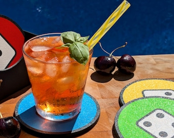 Colorful D6 Dice Coaster Set with Felt Inlay and Numbers for Board Game. Tabletop, RPG and, D&D Sessions made for Hot and Cold Drinks