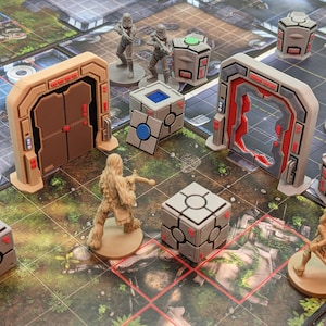 Fully Colored Deluxe Terrain Kit for Sci-Fi Board Games compatible with Imperial Assault - Crates, Terminals, Doors, and Door Inserts