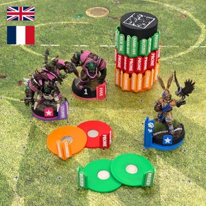 32mm | 1.25 inch Magnetic Status Set with Ball Marker for Fantasy Football and compatible with Bloodbowl in English or French